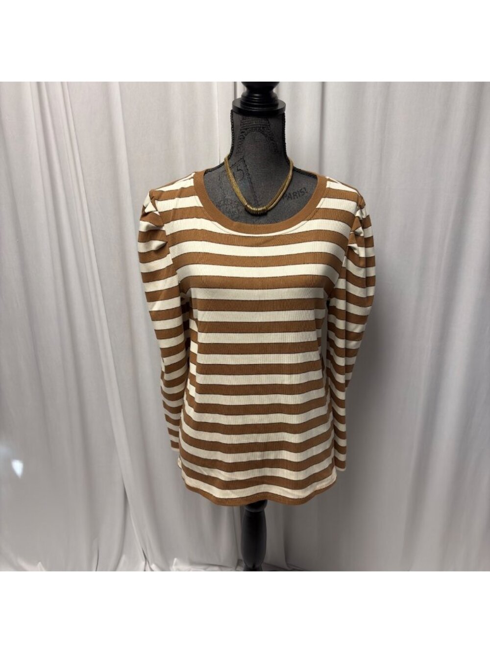 Maurices Brown Cream Stripe Long Sleeve Top Womens Medium Casual Minimalist